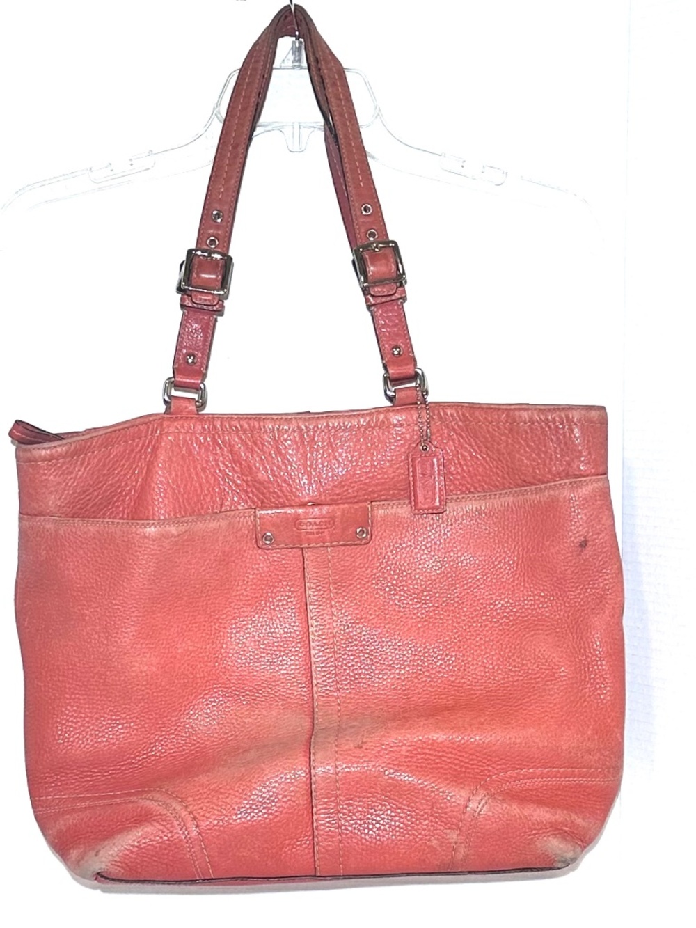 COACH Hamilton Pebbled Leather Large Front Pocket Coral Rare Tote - Needs Work